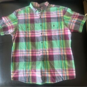 Vtg Polo Ralph Lauren Madras Plaid Shirt Safari Short Sleeve Green Men XL